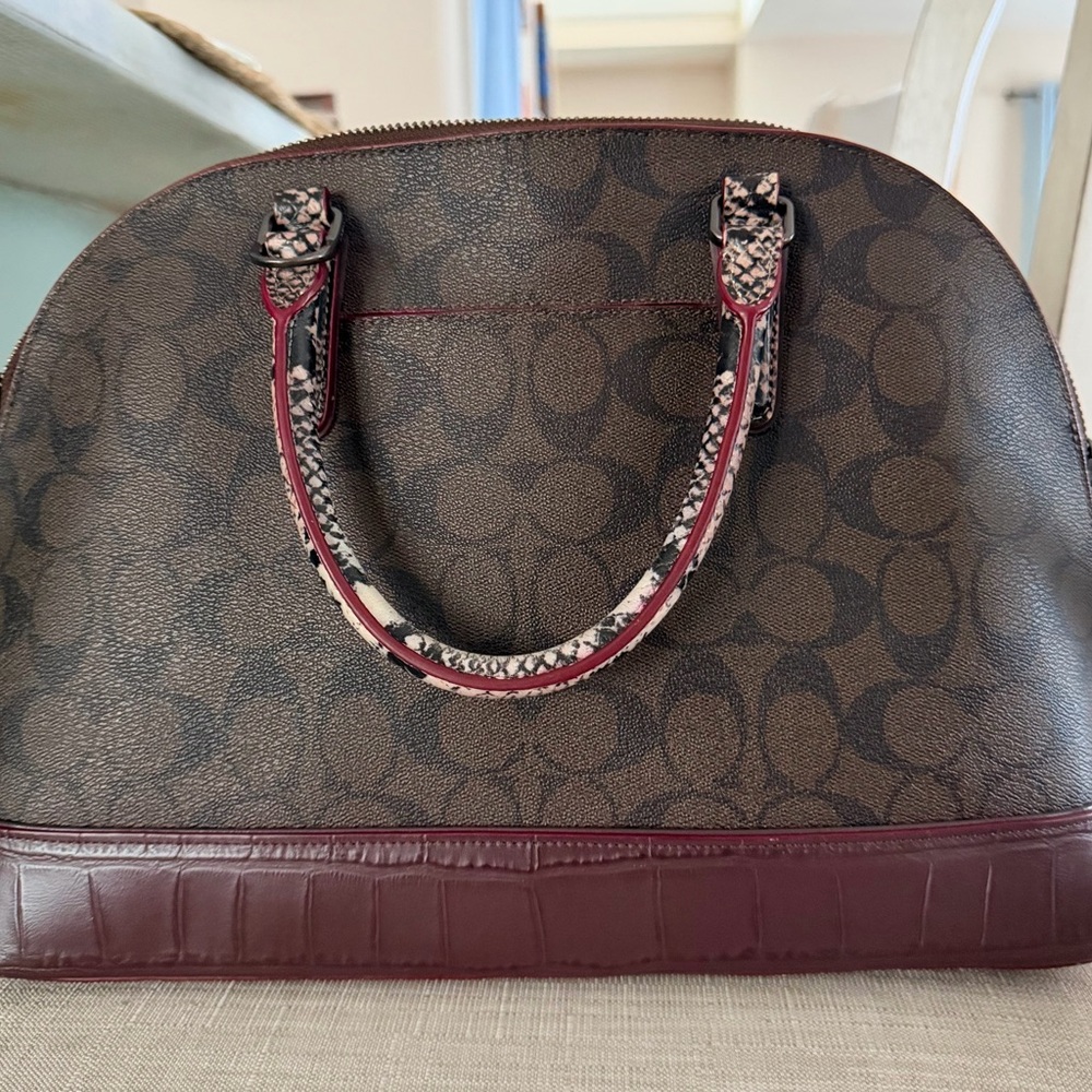 Coach Satchel in Brown and Burgundy with Snakeskin Accents - Picture 2 of 12